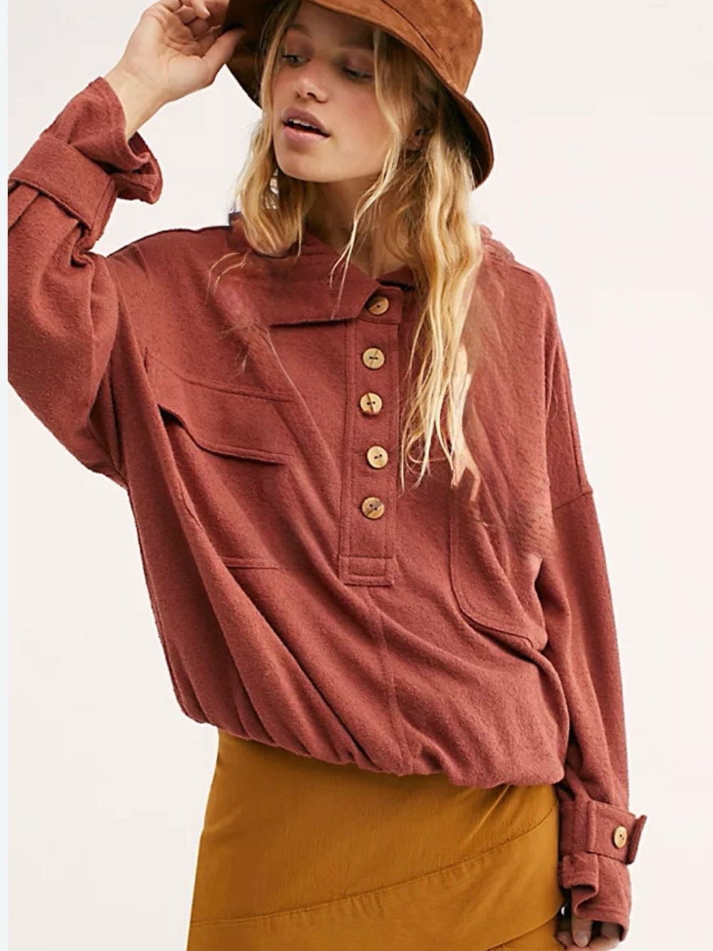 Free People Beach Sail Away Hoodie Terracotta Rust Brown
